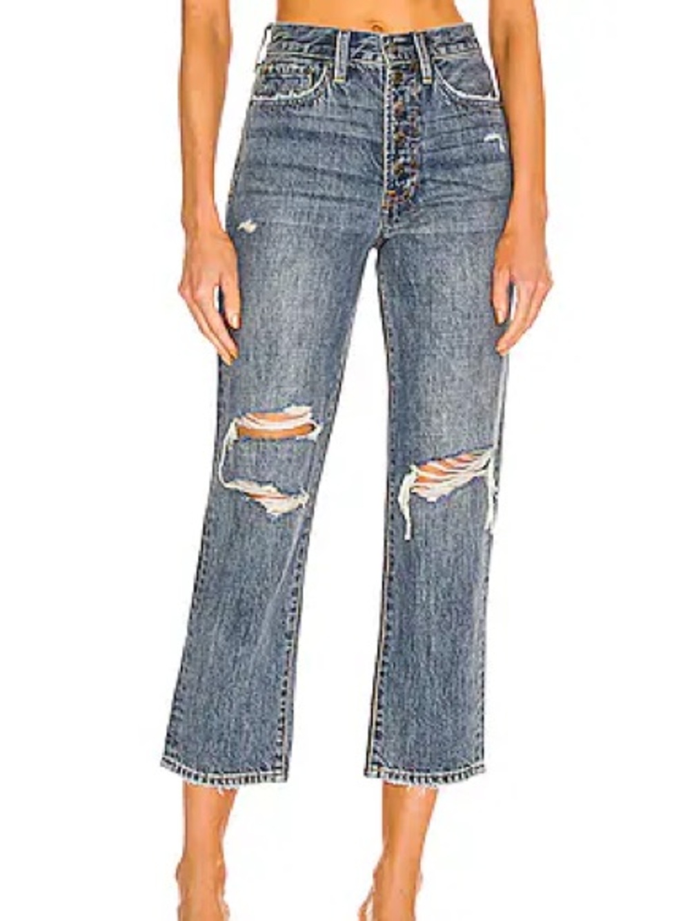 Pistola Los Angeles Charlie with Exposed Button Fly Cropped Distressed Jeans 26